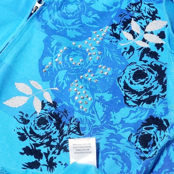 Dressbarn Blue Floral / Striped & Silver Embellished Sweatshirt (XL) - Picture 6 of 8